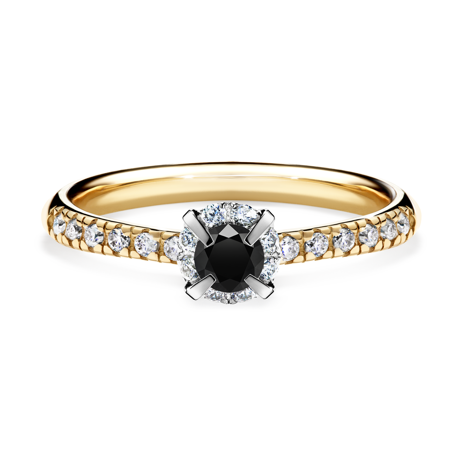 Pierścionek zaręczynowy My Princess z żółtego złota z czarnym diamentem 0,28CT